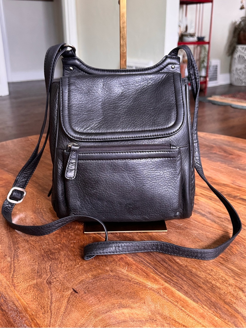 Osgoode Marley RFID Crossbody Organizer Black Pebbled Leather Travel Bag